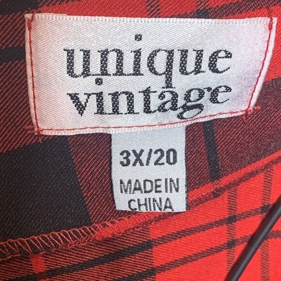 Unique Vintage Red Black Plaid Retro Shirt Dress Full Skirt Women’s Size 3X/20 - Picture 5 of 8